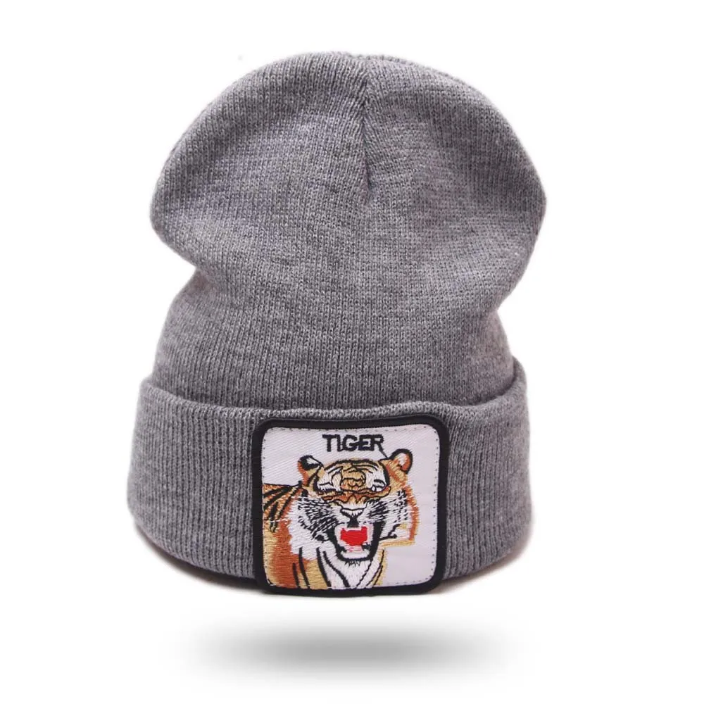 Men's Beanie With Tiger Patch Autumn Knitted Skullies Caps Women Winter Soft Knit Bonnet Beanies Fashion Hip Hop Gorras Hats