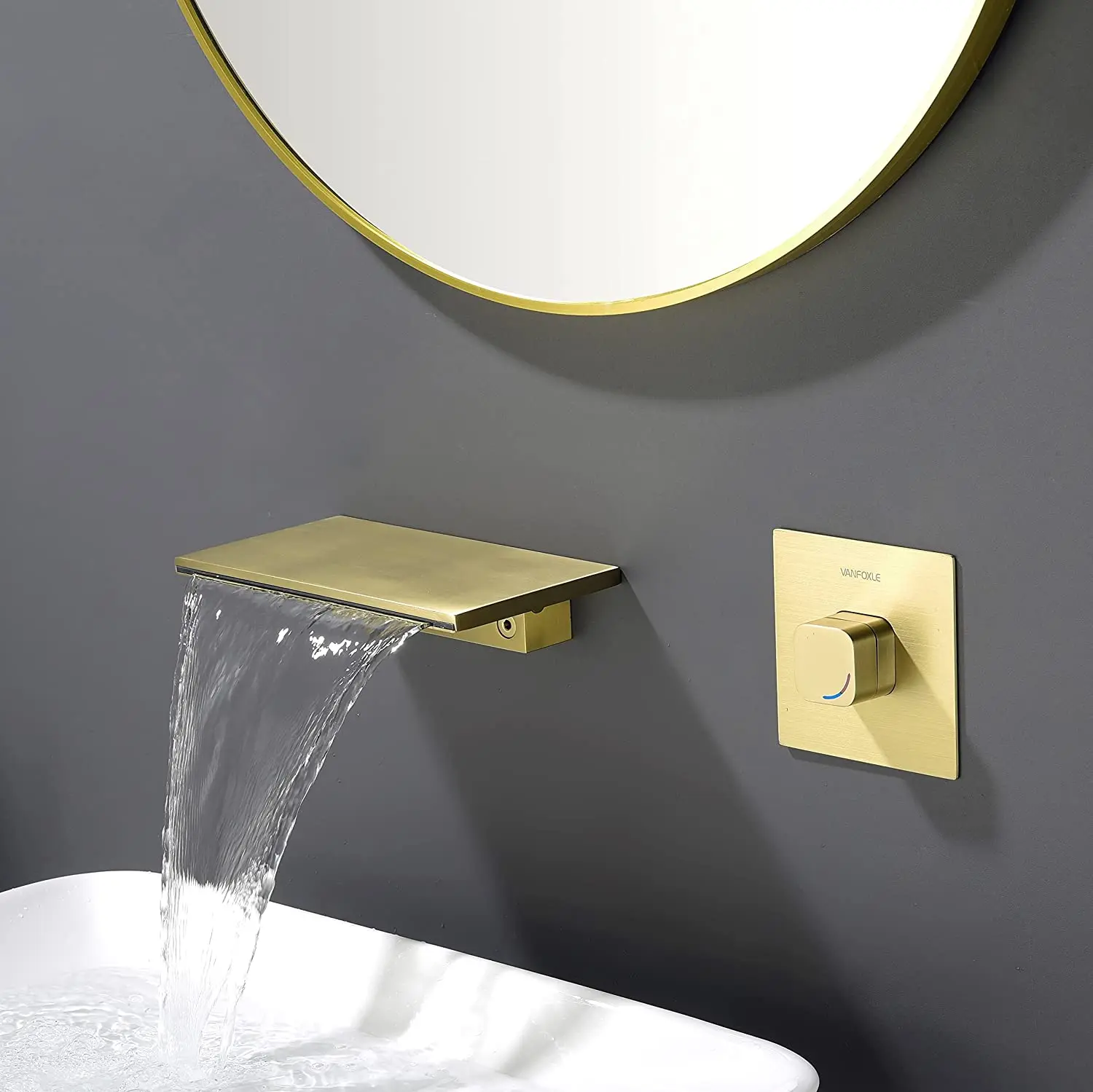 

Waterfall Faucet for Bathroom Sink，Bathtub Brushed Gold Wall Mounted Sink