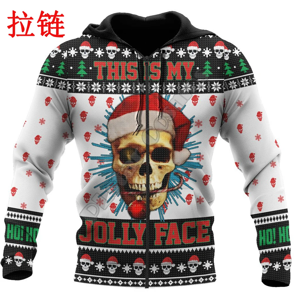 Santa skull 3D wszystko nadrukowane męskie bluzy z kapturem czaszki boże narodzenie bluza z kapturem jesień Streetwear Unisex bluzy w stylu Casual KJ714