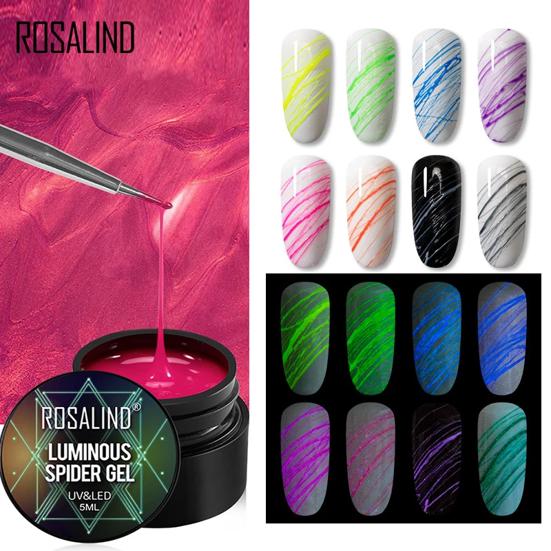 

ROSALIND Spider Gel Polish Luminous Drawing Line Semi Permanent Spider Web Nail Stickers Gel Polish Base Top All For Manicure