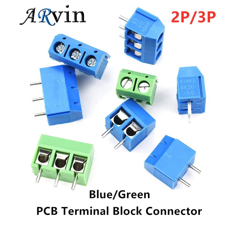 

10 PCS KF301- 2P 3P screw 5.0mm terminal block 2 Pin 3 Pin PCB Terminal Block Connector Blue Green