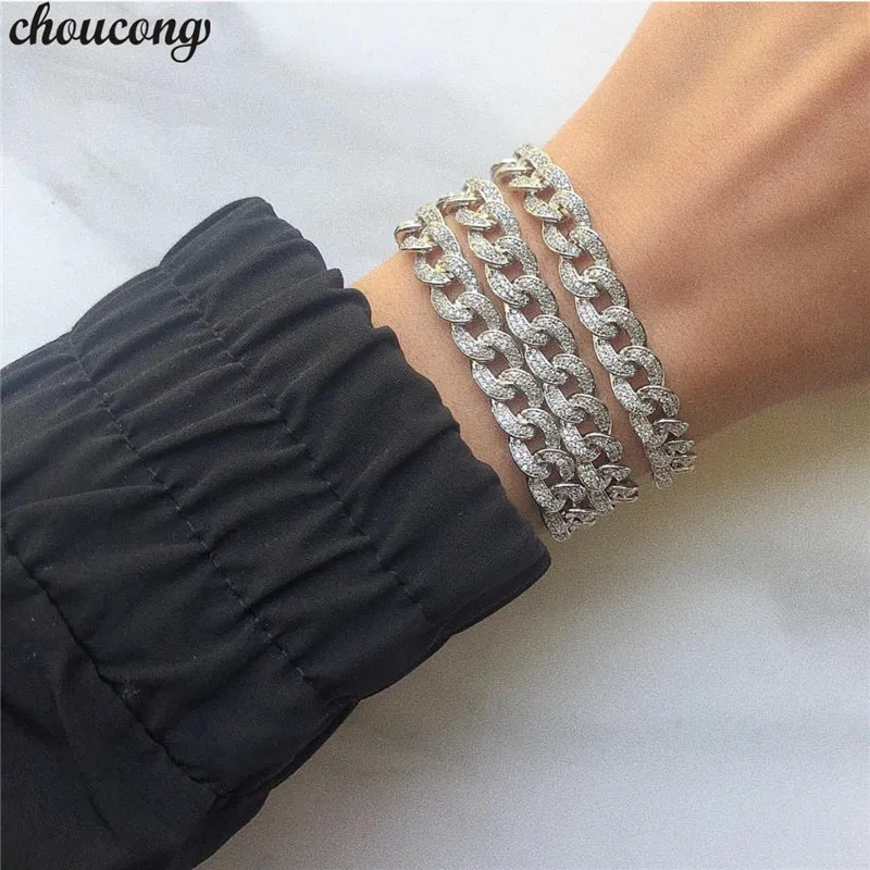 choucong Hiphop bracelets Micro pave AAAAA cz Silver Colors Iced out Chain Party Wedding bracelet for women Men Jewelry Gift