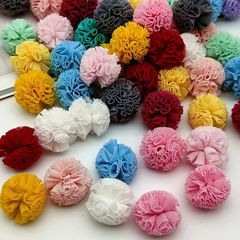 Pack of 30-100 Pieces 10/25mm Colorful Elastic Mesh Chiffon Ball Children Clothes Hat Craft Handmade Baby Headdress Decoration