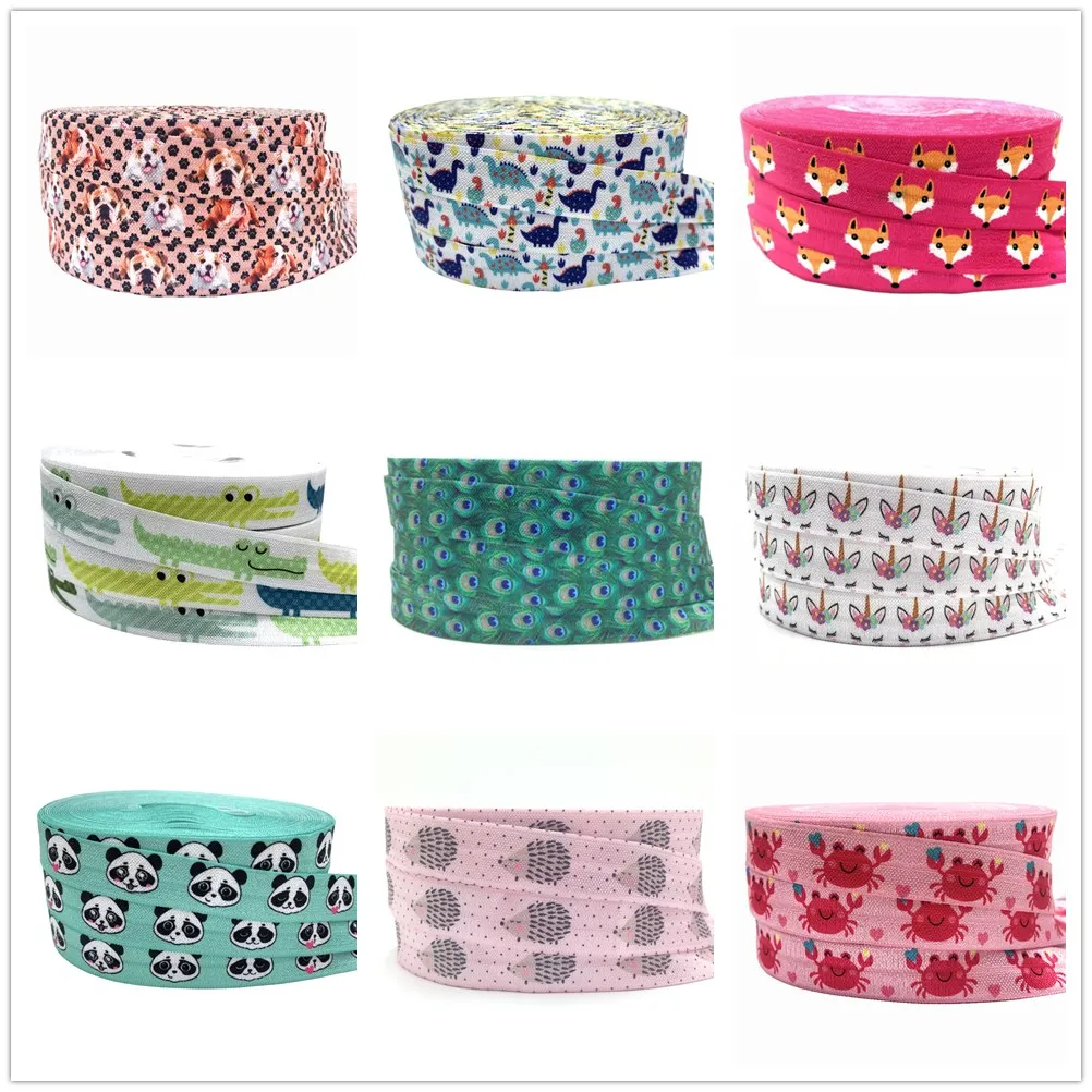 5/8'' Dinosaur&Crocodile Cute Animals Printed Fold Elastic FOE Bracelet Headband Headwear Hairband Decor Wholesale