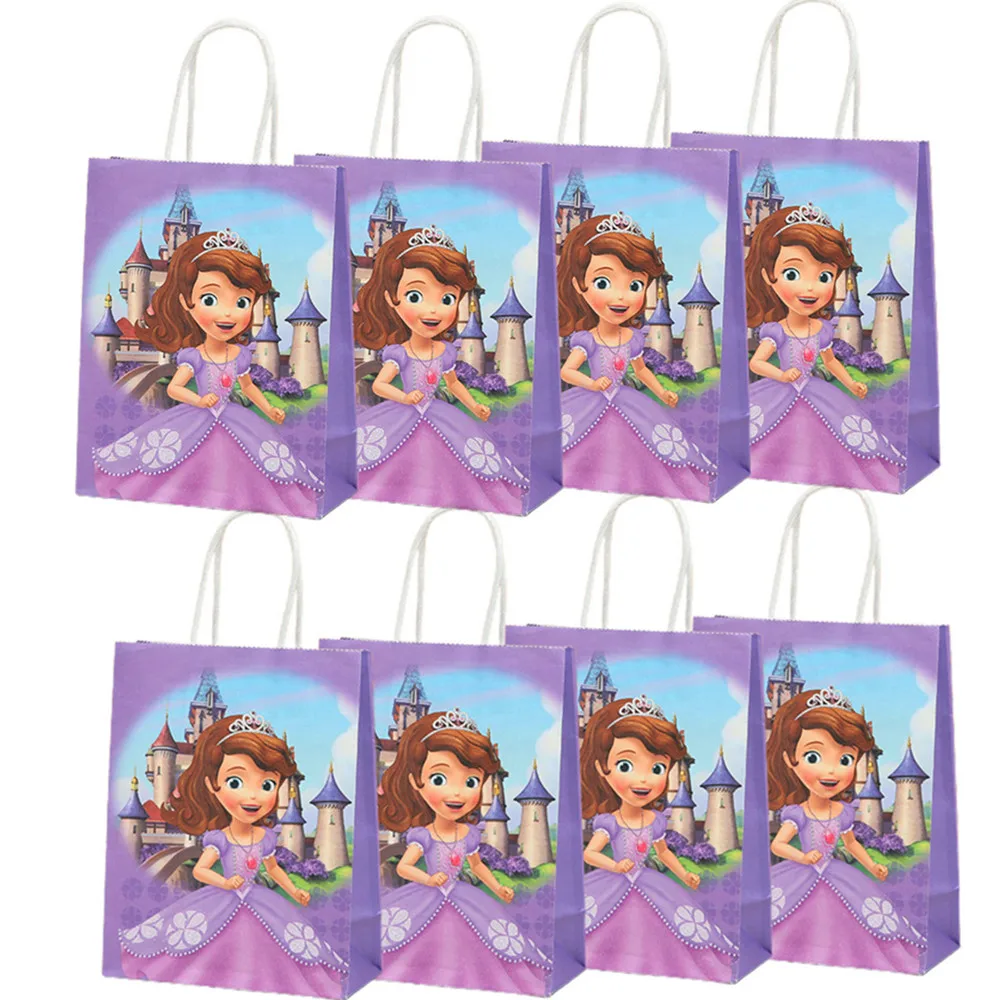 Multifunction Disney Sofia Party Bag With Handles 21x15x8cm Festival Princess Party Supplies Candy Gift Packing Bags Kraft Paper