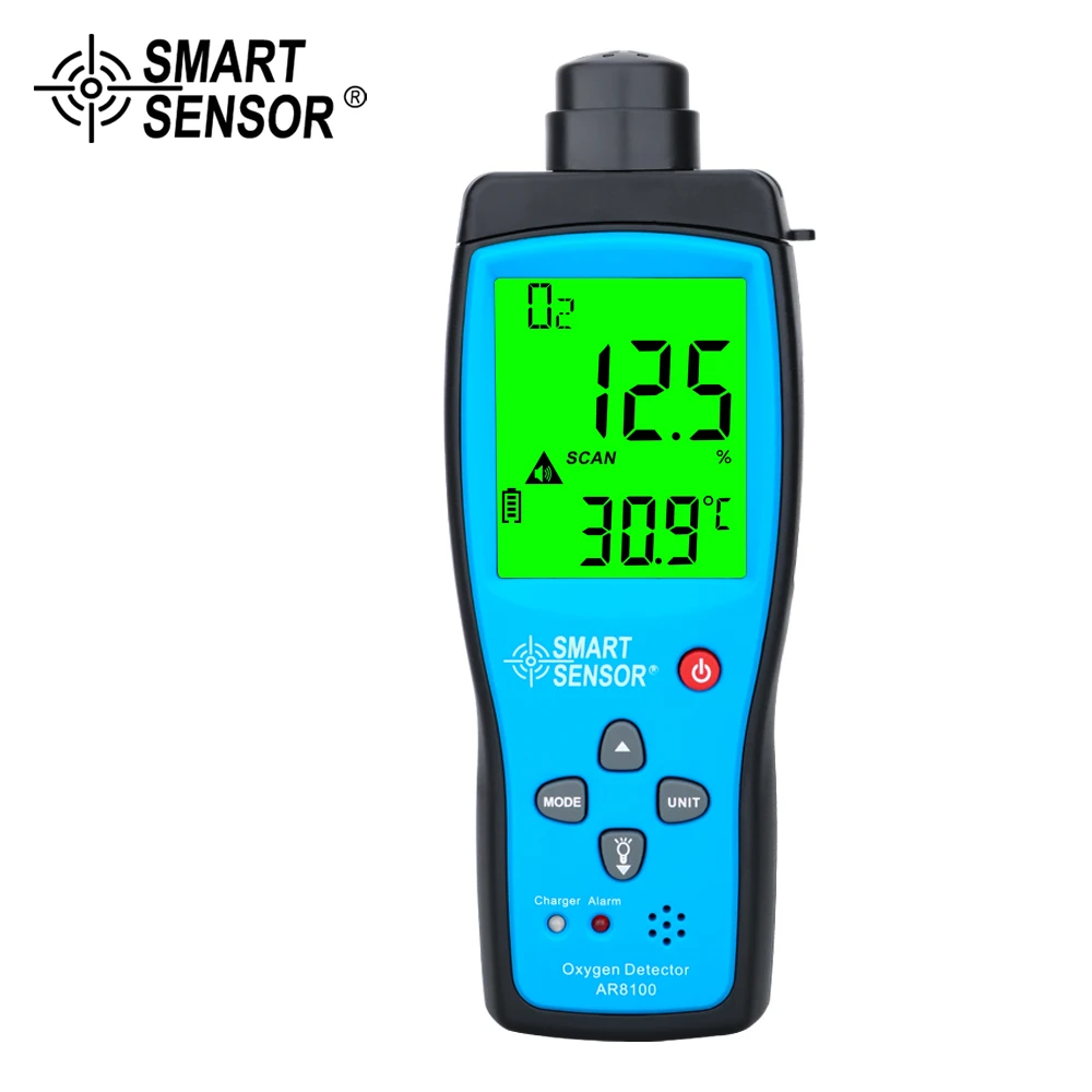 Handheld Oxygen Gas Analyzer O2 Detector Tester Meter Indoor Air Quality Monitor Temperature Thermometer Alarm 0-30%