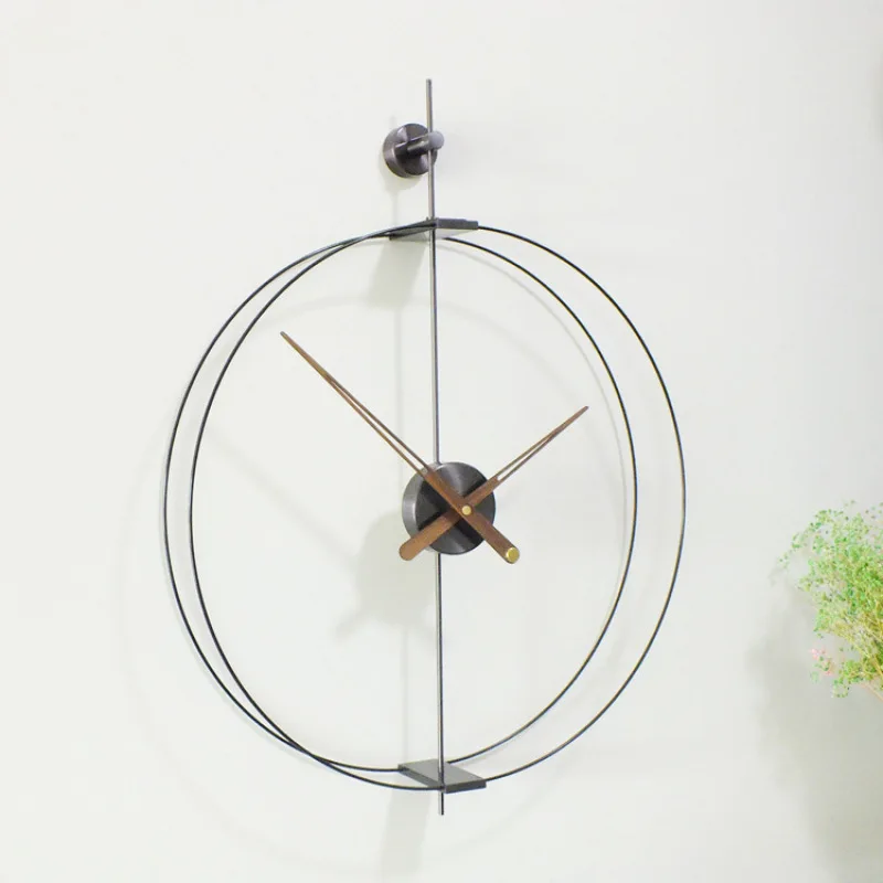 Nordic modern minimalist Spanish wall clock dining room living room black walnut large pointer aluminum plating wall hanging