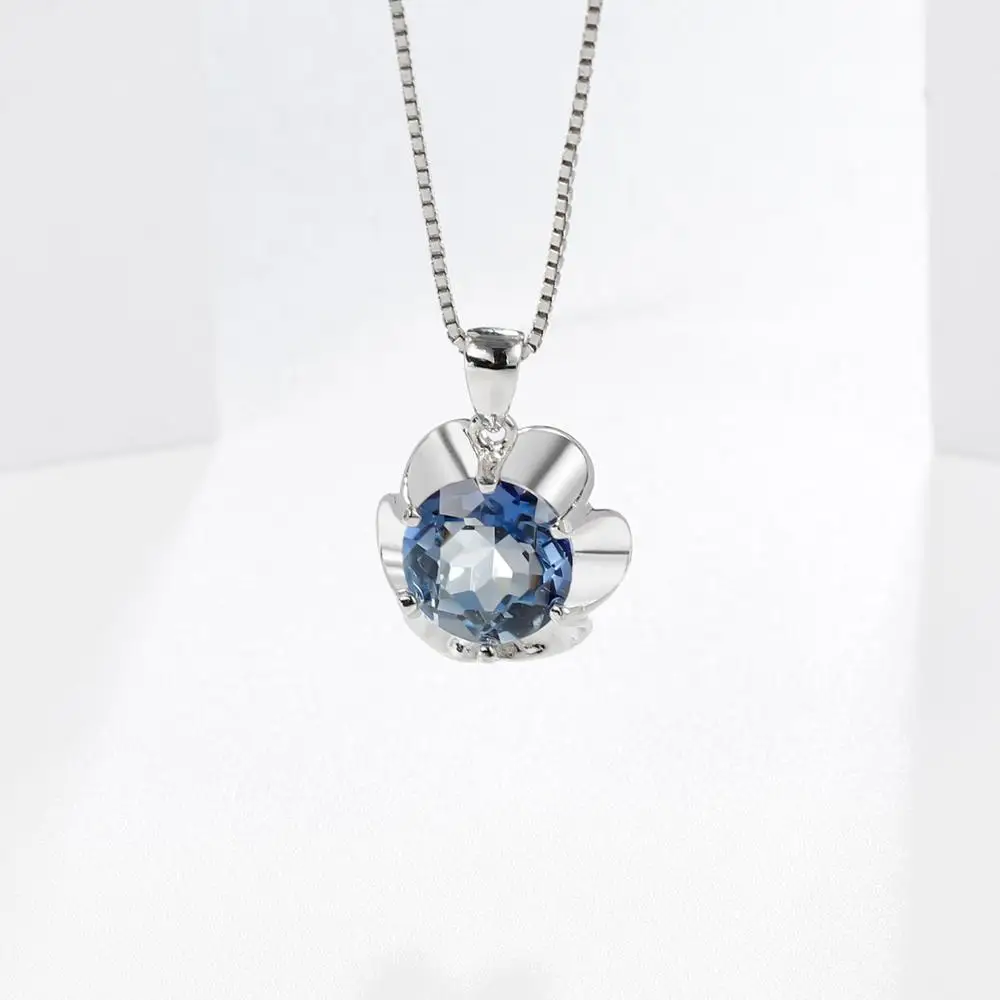 Gem's Ballet 2.73Ct Natural Iolite Blue Mystic Quartz Pendant Necklace for Women 925 Sterling Silver Flower Gemstone Jewelry