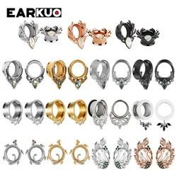 EARKUO Latest Stainless Steel Ear Piercing Plugs Tunnels Stretchers Expanders Fashion Body Jewelry Earrings Gauges 2PCS 6-25mm