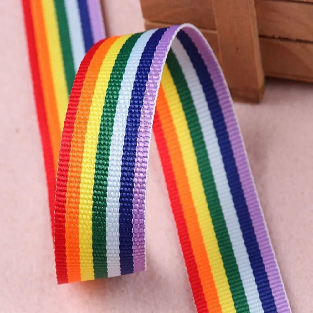 

9/15/25/40mm 50Yards Seven Colour Ribbon Vertical Striped Glosgrain Colorful Webbing for Decoration Gift Wrapping DIY Holiday