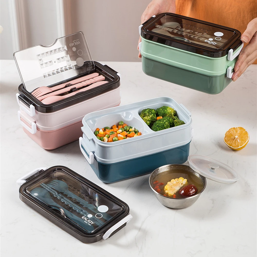 TUUTH Lunch Box with Soup Bowl for Student Office Worker Microwave Heating Double-layer Box Bento Food Container Storage Box