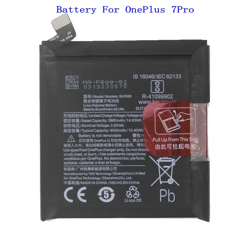 1x 4000mAh / 15.4Wh BLP699 Replacement Battery For OnePlus 7Pro 7 Pro (Not For 7T or 7T Pro) Batterie Bateria Batterij