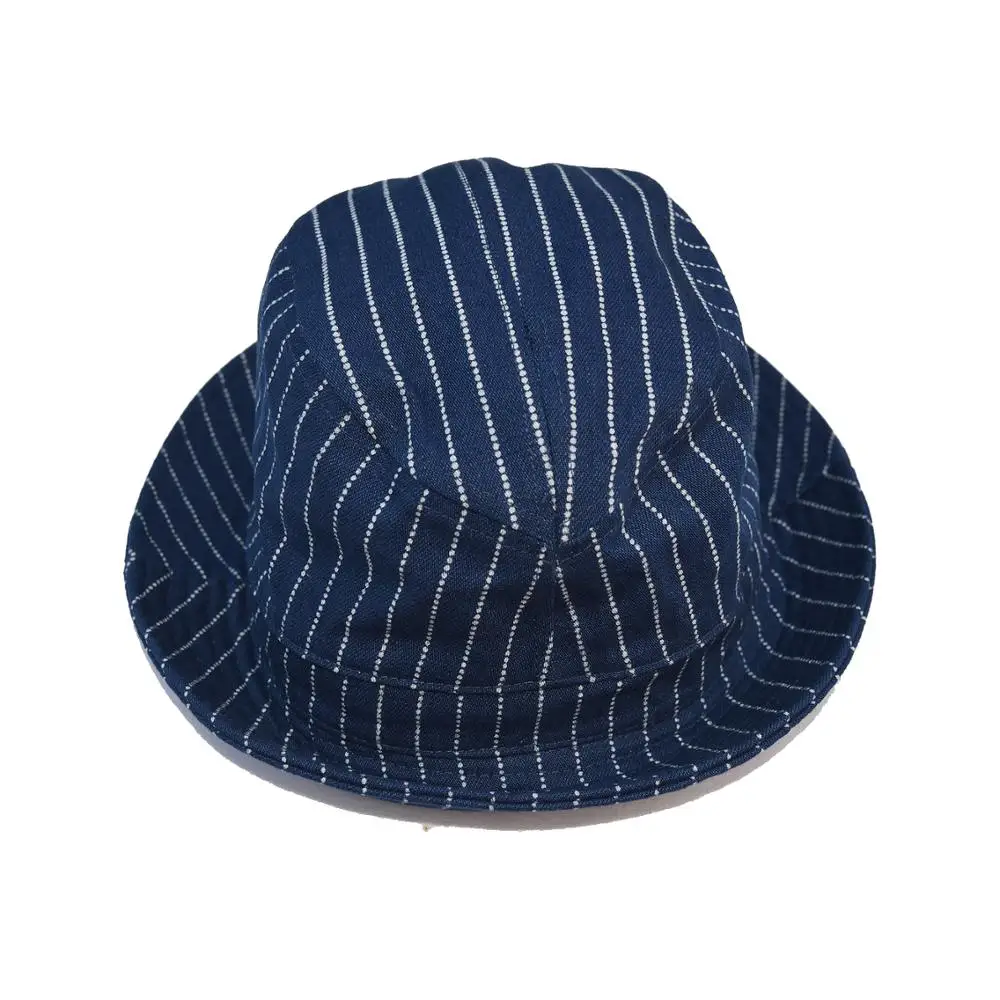 BOB DONG Vintage Wabash Stripes Indigo Bucket Hats Workwear Railroad Caps Unisex