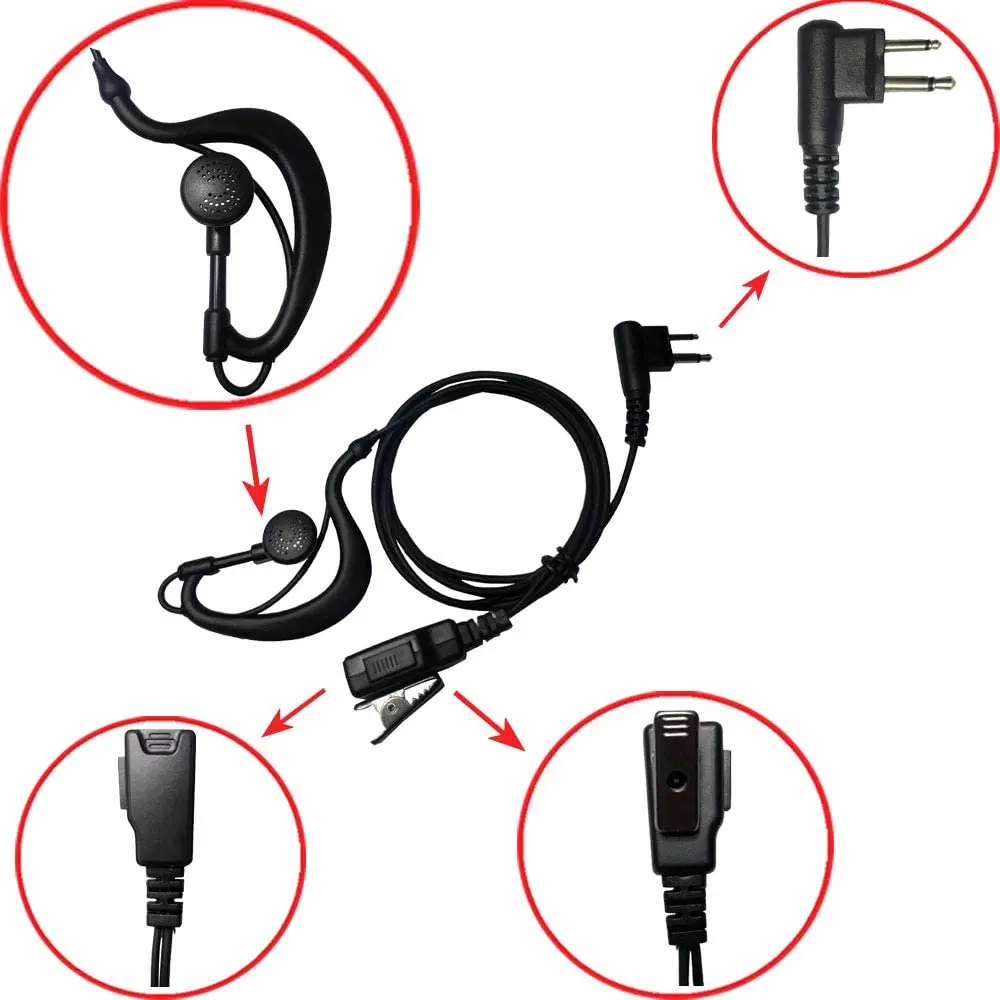 2pcs G-Shape Police Earpiece Headset Mic PTT for 2 pin Motorola Radio cls1110 1410 cp200 gp2000 cls1450 CP040, CP140 2 Way Radio
