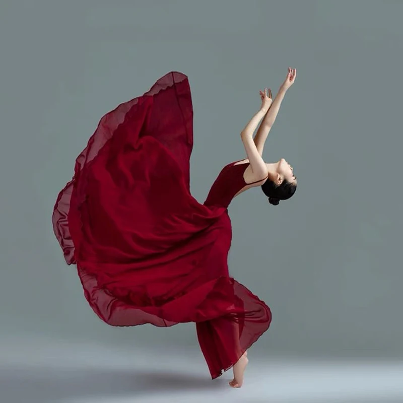 Trajes de dança flamenco cor sólida chiffon fino elegante solto saias oversized palco desempenho roupas macio prática roupas