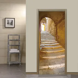 Medieval Stone Hutongs DIY Door Wall Sticker Home Decor Living Room Children Room Bedroom Art Mural Self-adhesive PVC Wallpaper