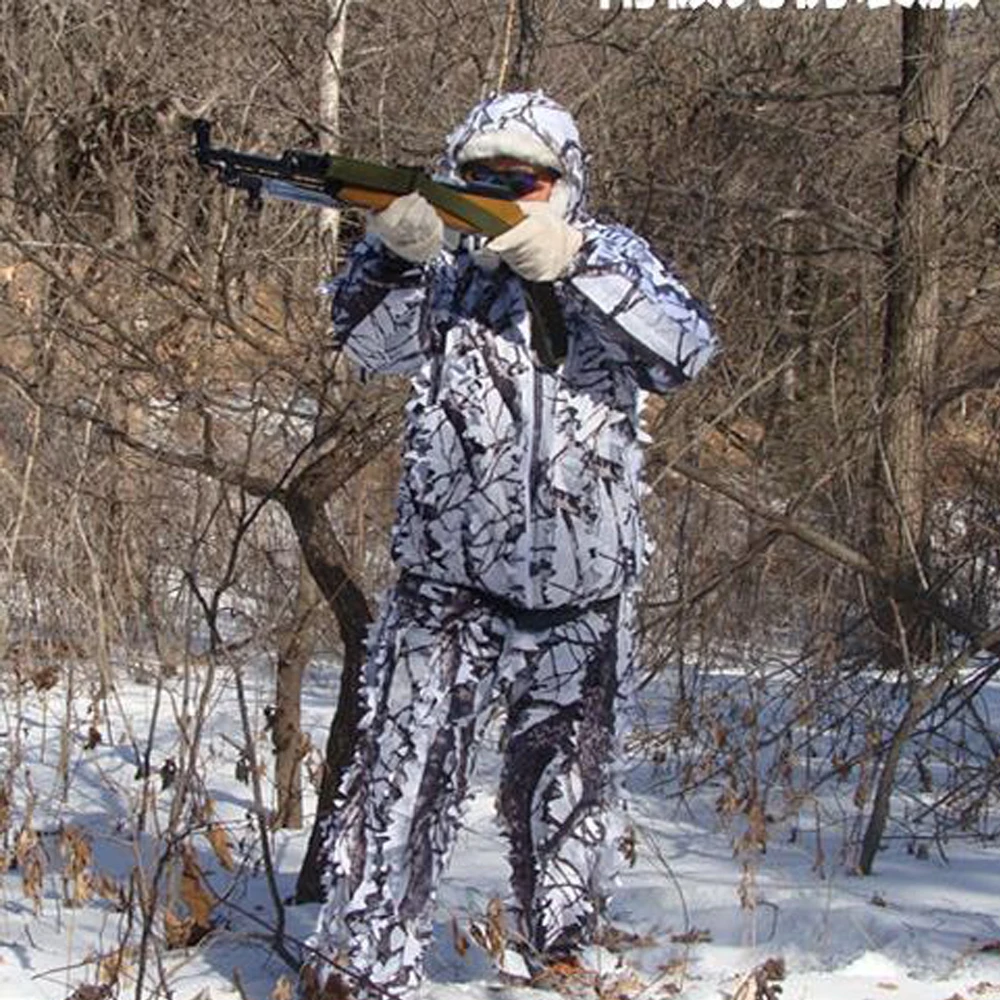 Imagem -05 - Sniper cs Bionic Camuflagem Terno Homem 3d Maple Leaf Ghillie Ternos Inverno Branco Neve Roupas de Caça Invisível Camo Conjunto Completo