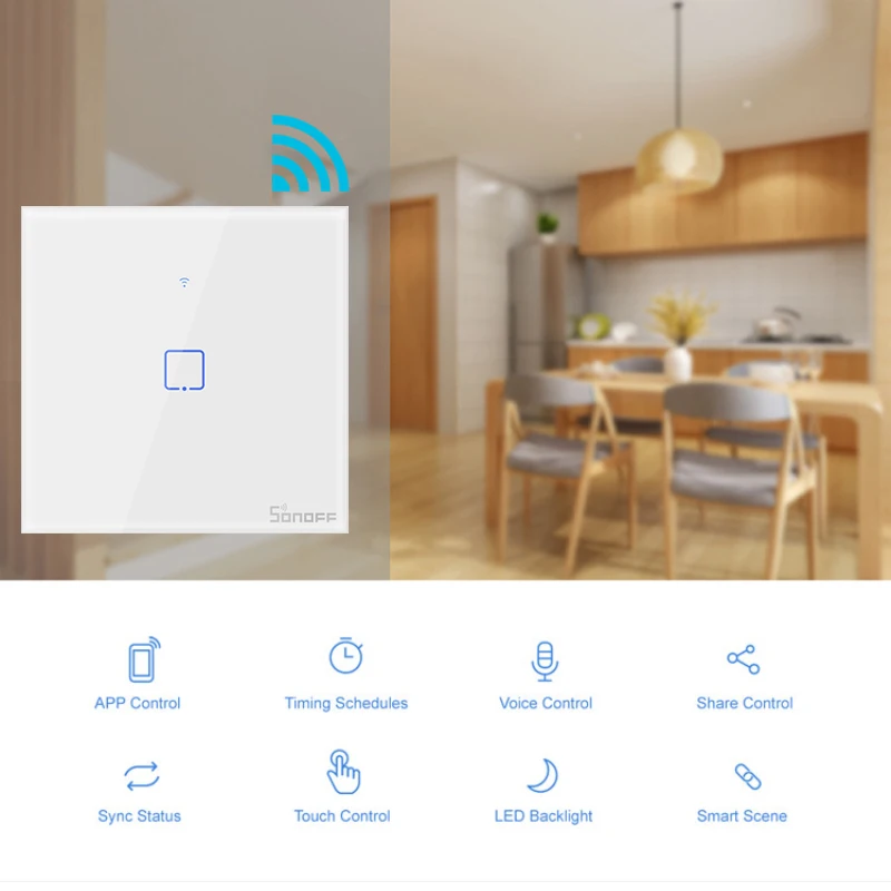 SONOFF-interruptor inteligente T1/T2/T3/T0, dispositivo de pared con WiFi, módulos de automatización del hogar, UE/REINO UNIDO/EE. UU., funciona con eWelink, Google Home y Alexa