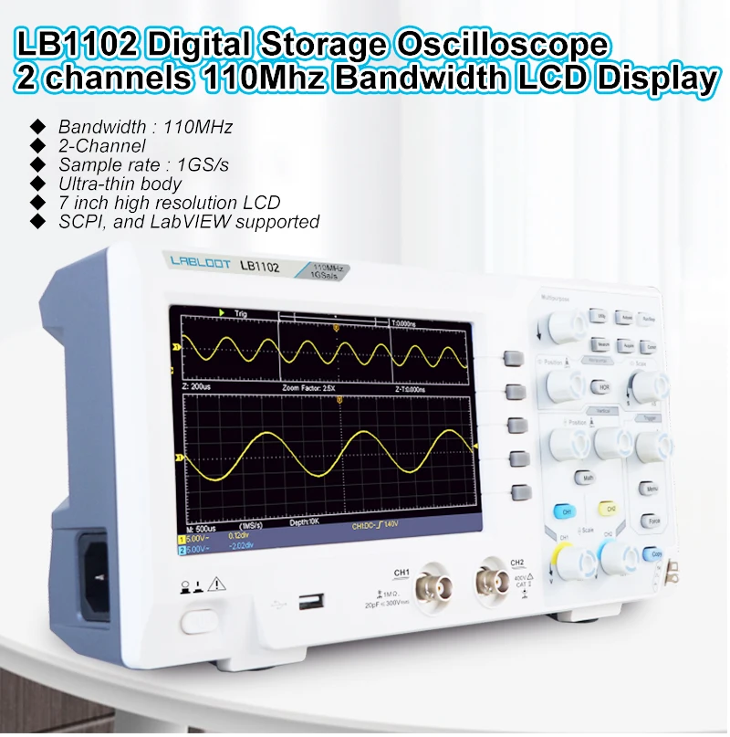 LB1102 Digtal Storage Oscilloscope with Peter Scargill, 2-Channel 110MHZ Bandwidth 1GS/s High Accuracy Oscilloscope  SDS1102