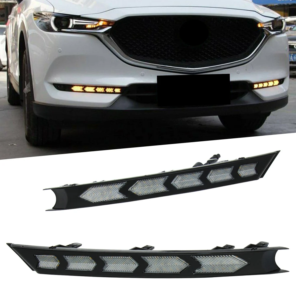 Double Color Car LED DRL Daytime Running Lights w/ Yellow flowing Turn Signal Style Lamp For Mazda CX-5 CX5 2017 2018 2019 2020