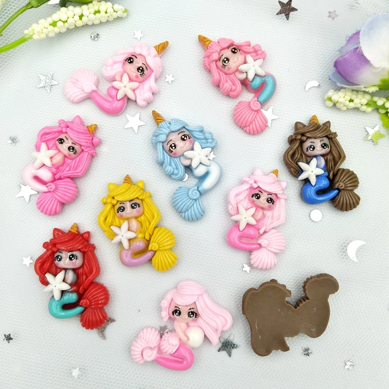 10pcs Mixed Cartoon Princess Mermaidl Flatback Resin Cabochons Embellishments Scrapbook Craft DIY Hair Accessories