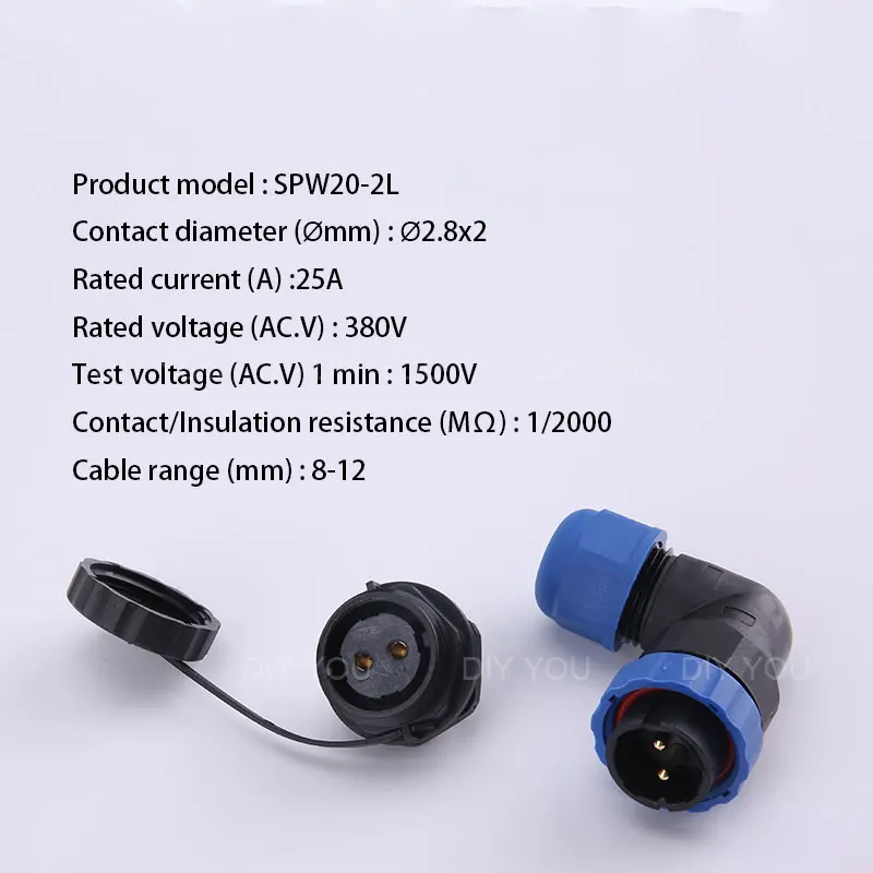 SP20 IP68 Back Nut 90 degree elbow waterproof connector 1/2/3/4/5/6/7/9/10/12/14 Pin Industrial power angle Aviation connectors