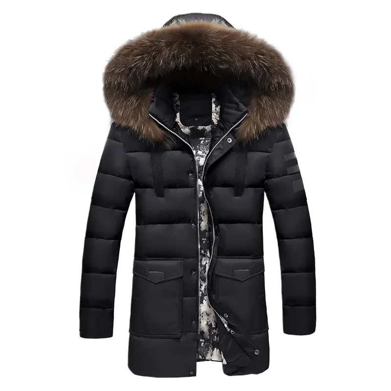 

Winter Jackets Men NICE Fur Collar Oversized Long Parkas Men's Overcoats Thick Puffy Side Zipper Casual Hooded Jackets Coats