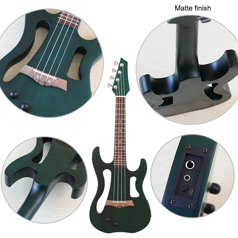 Electric Ukelele 26 Inch Ukelele Silent Ukelele Matte Finish Green Red Naturan Color Silent Guitar 4 String guitar