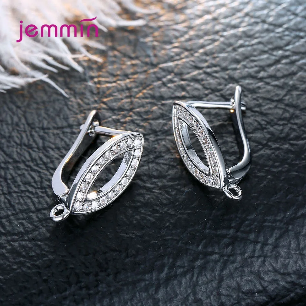 Fashion Hoop Earring Findings 100% 925 Silver  with Clear Cubic Zircon Jewelry Component Accessory Huggie Hook Free Ship