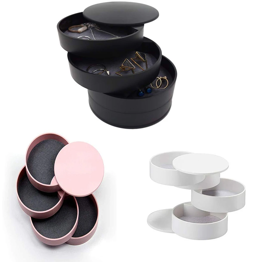 

SZanbana Jewelry 4-Layer Accessory Storage Tray Necklace Organizer Travel Storage Box With Lid 360° Rotating Earring Ring Case