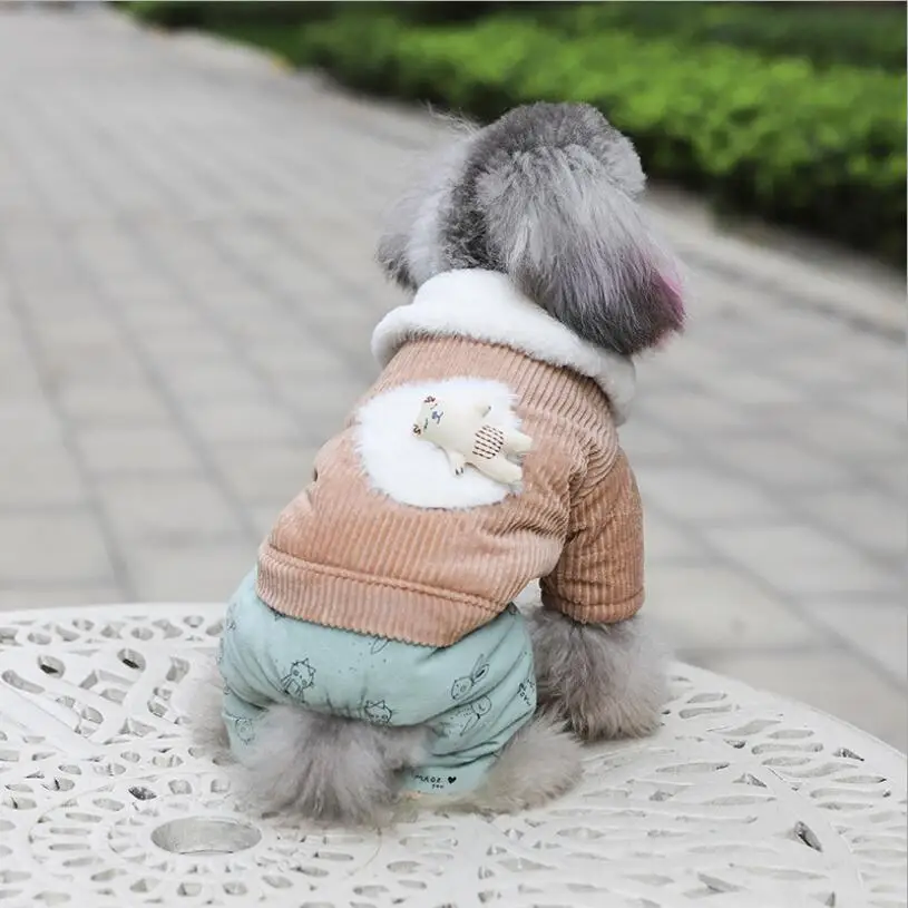 Warm Fleece Jumpsuit for Dogs, Cartoon Soft Dog Clothes, Winter Overalls, XS, S, M, L, XL