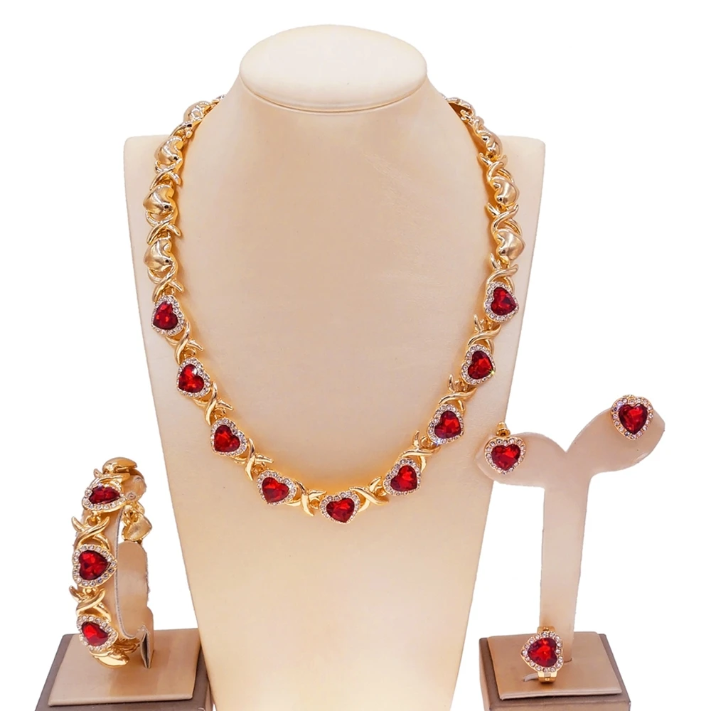 Ti amo amore della mamma strass a forma di cuore bacio Set di gioielli da sposa placcato oro rosso Set di collana Xoxo