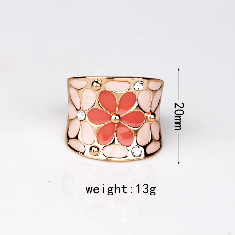 Fashion Enamel Metal Gold Rings Unique Fine Jewelry Scarves Pink Black Painted Flower Ring Gifts For Women Girls Perfect Quality