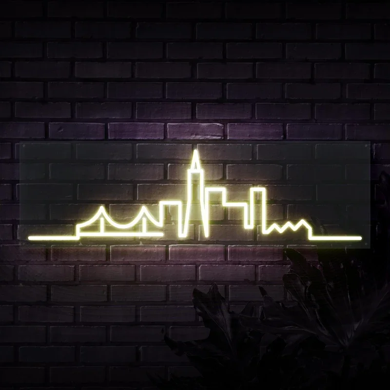 Custom Logo City Skyline This is  Led Flex Transparent Acrylic Plexiglass Neon Sign Light Letter Board Party Background Deco