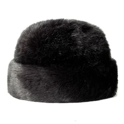 Men Faux Mink Fur Russian Cossack Hat Ushanka Winter Warm Black Hat