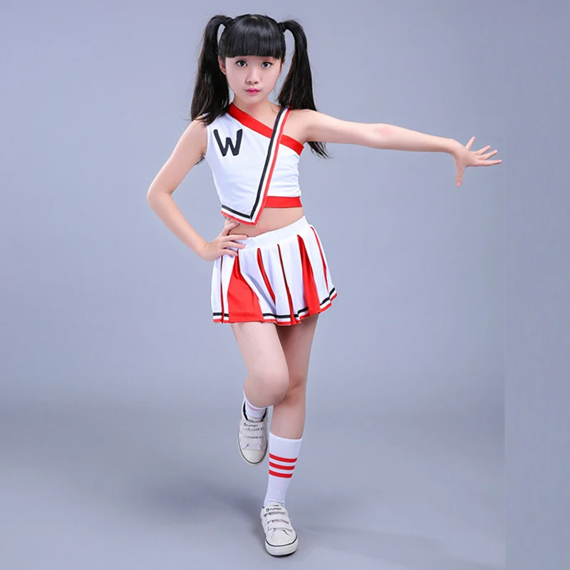 School Student Cheerleading Dance Costumes Girl Jazz Street Dancing Clothes Skirt Kids Gymnastics Aerobics Costume Suit