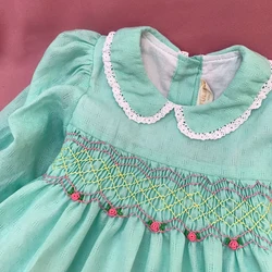 girls aesthetic dresses 2023 autumn kids girl smocked dresses for party and wedding children long sleeve handmade smocking dress