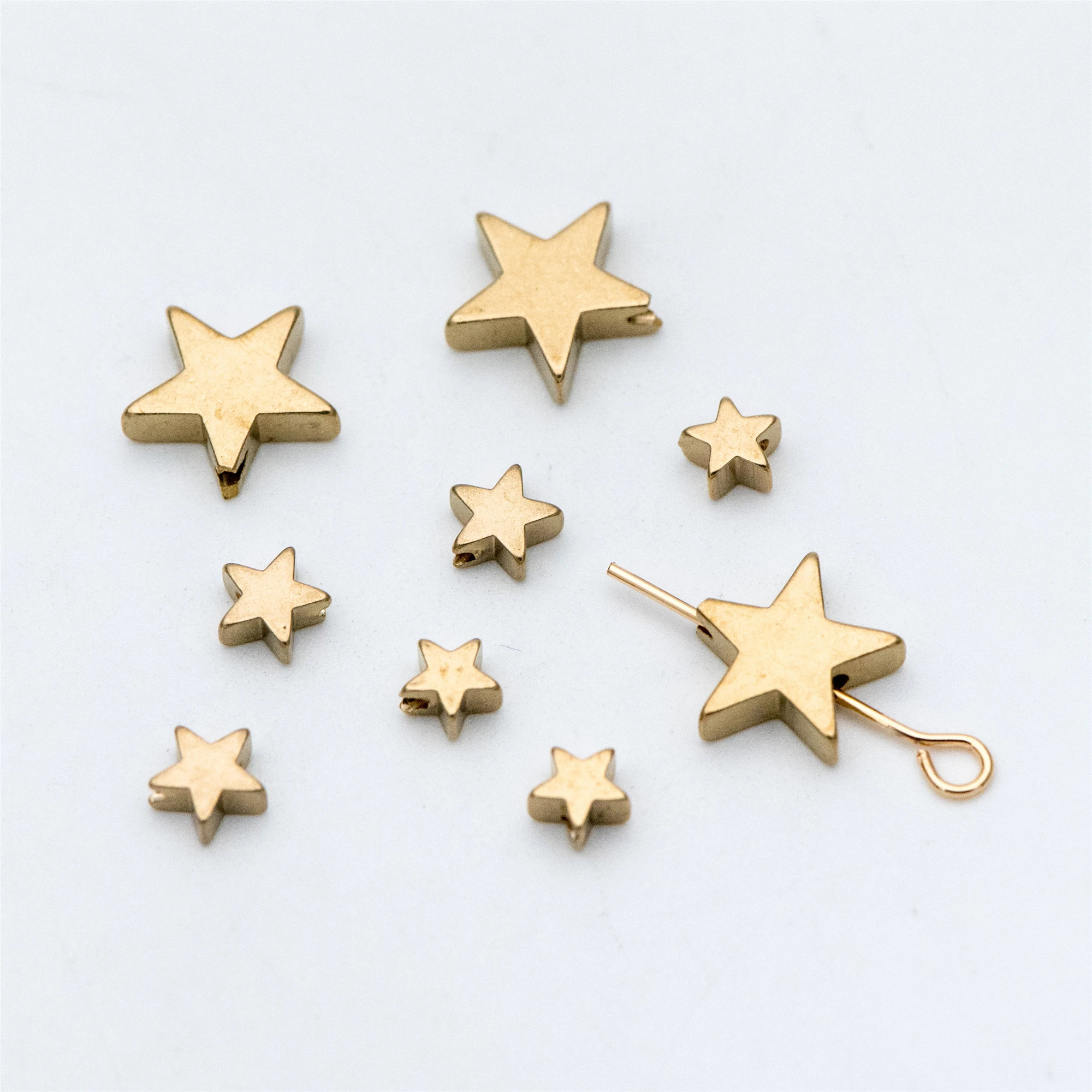 20pcs Raw Brass Star Spacer Beads, 5/ 6/ 11mm Multi Size (RB-117)