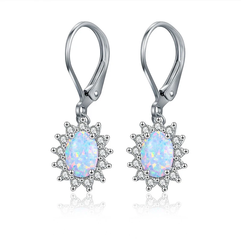 Elegant Female Fashion earring Simple Imitation Opal Blue Oval Earrings White Ear Hook Women Wedding Christmas Jewelry Gifts