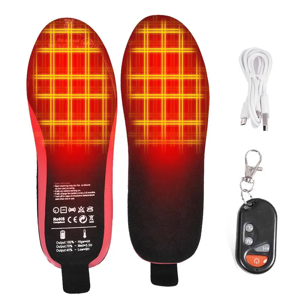 M/L Rechargeable Electric Heated Insoles USB Heated Shoe Insoles Warm Sock Pad Mat 4.2V 2100MA Remote Control Heating Insoles