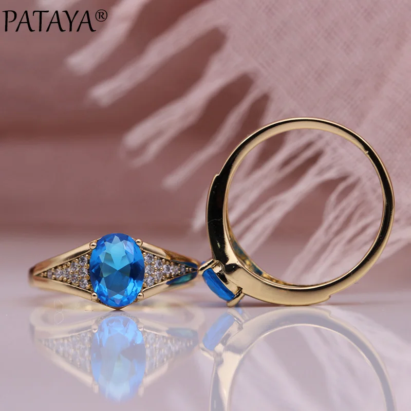 PATAYA New Winter Clearance Fashion Popular Women Fashion Jewelry Sets Oval Natural Zircon 585 Rose Gold Color Earrings Ring Set