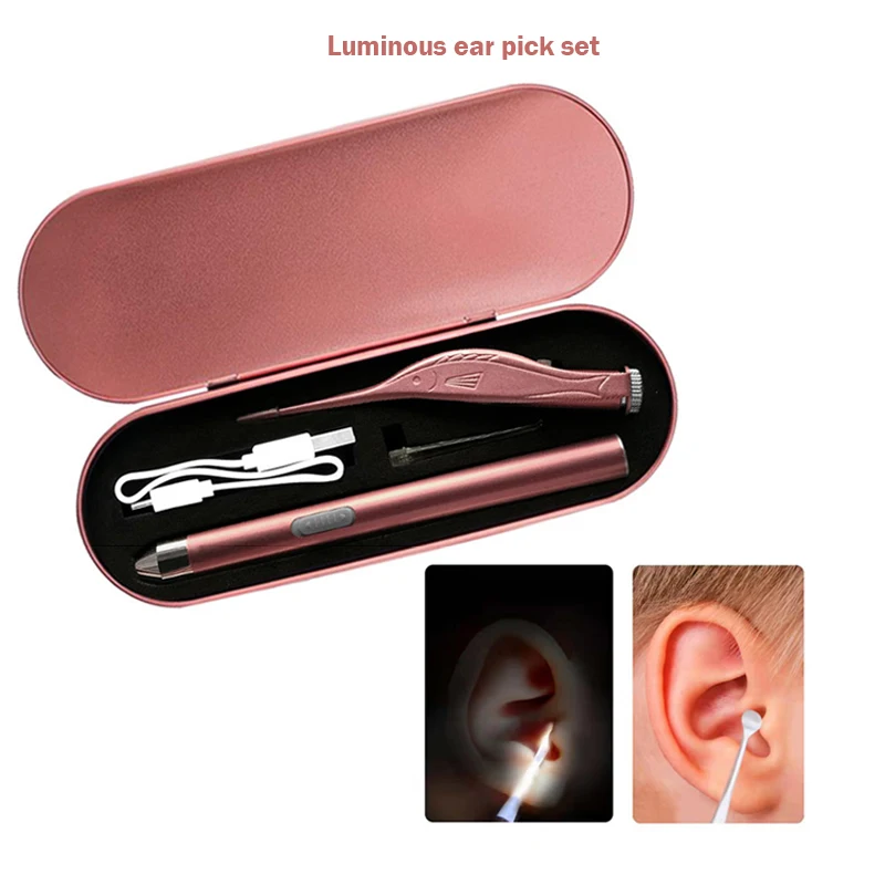 Children's Luminous Ear Pick Set Ear Wax Tweezers Ear Wax Cleaner Ear Picking Tool Stainless Steel Tweezer Remover Spoon