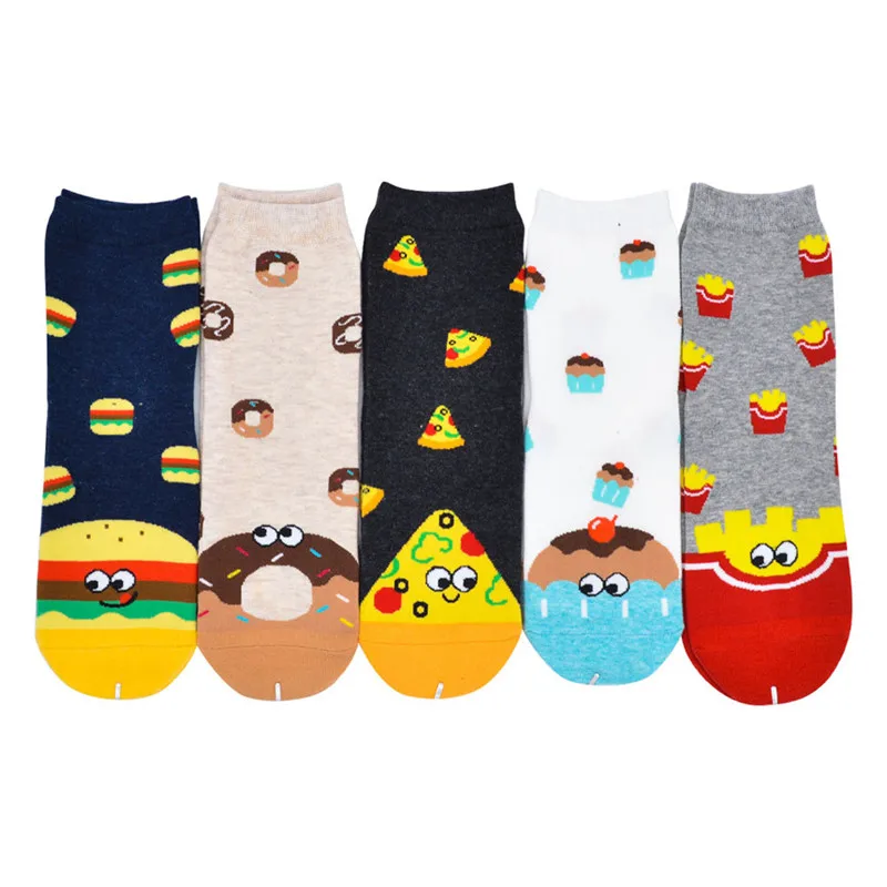 Size 33-39 Women's Cartoon Funny Short Sock Cotton Cute Harajuku Coke Burger Cake Fries Donuts Pizza Autumn Winter Girl's Sox