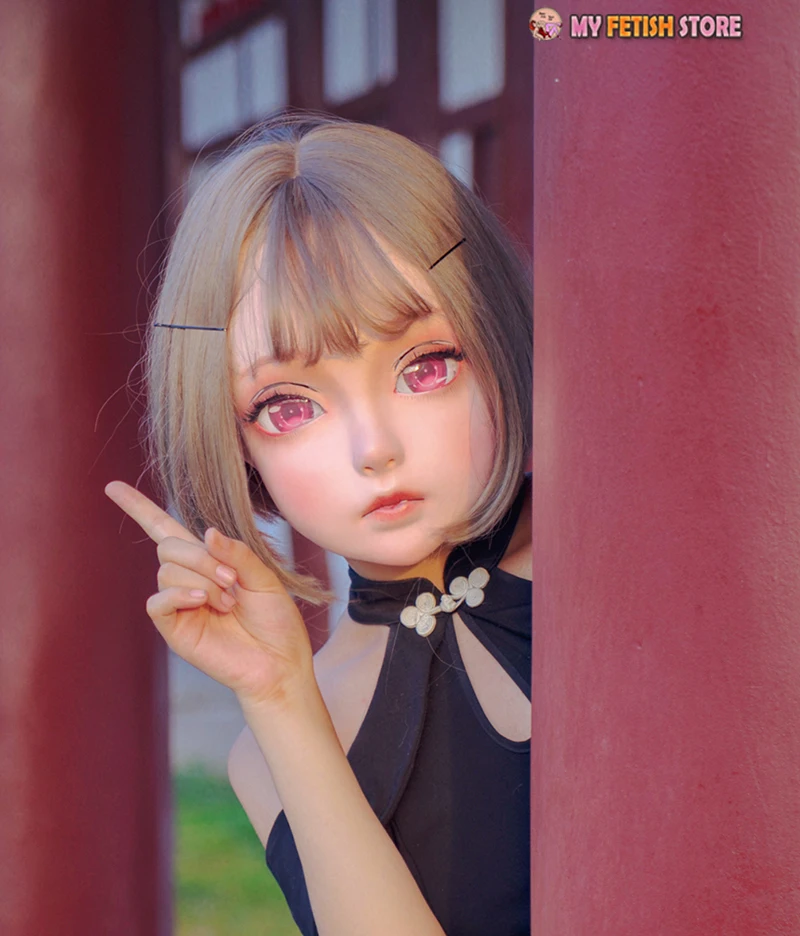 (KM1118) Handmade Female Resin Crossdress Sweet Girl Half Head Lolita Japanese Character Anime BJD Doll Cosplay Kigurumi Mask