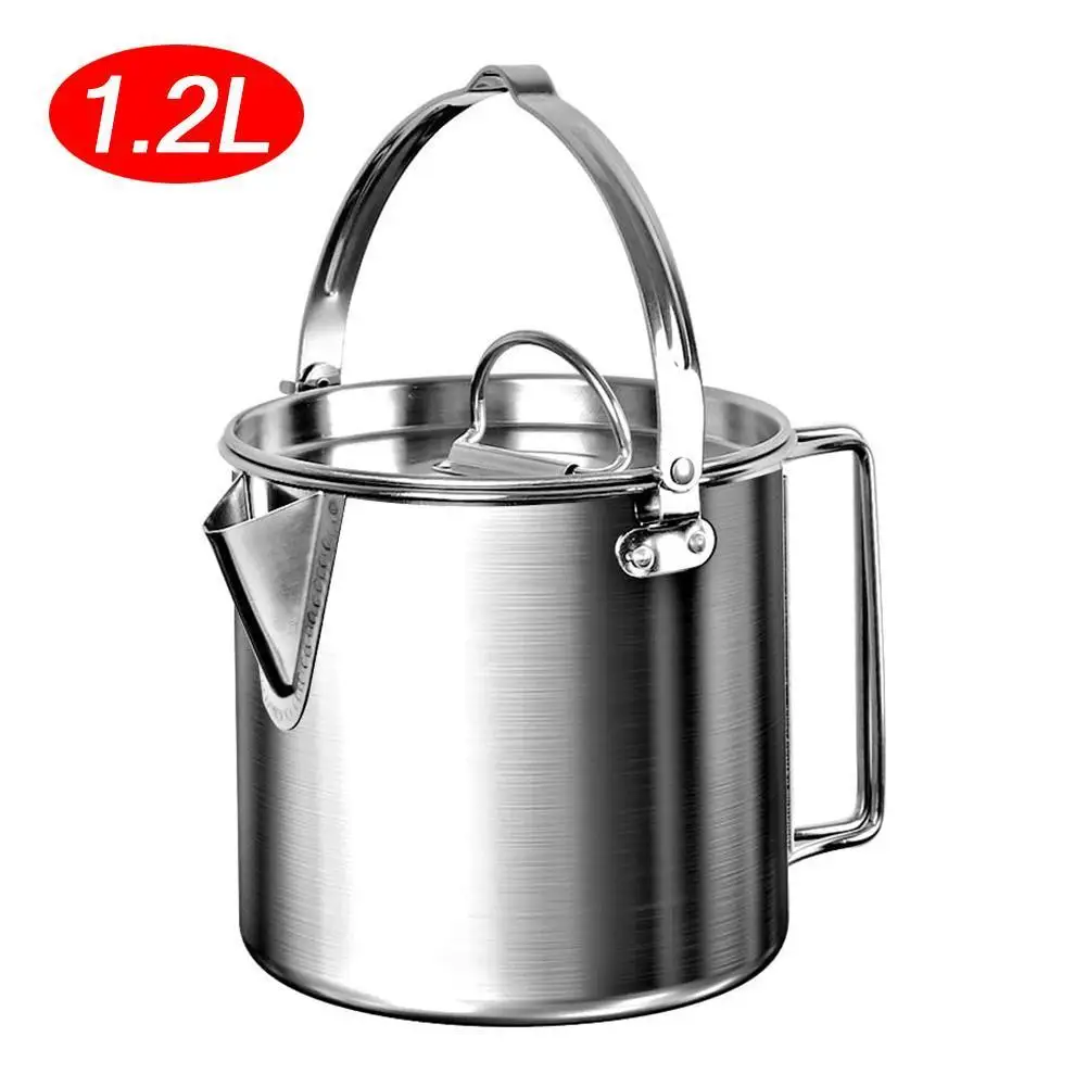 Camping Kettle Outdoor Camping Portable Hanging Kettle Tourist Kettle 1.2L Pot Teapot Picnic Pot Cooker Camping Supplies