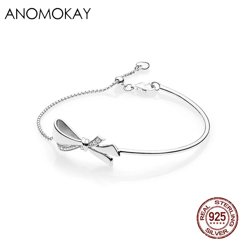 Anomokay New 100% 925 Sterling Silver Butterfly Adjustable Bracelet for Women Luxury Jewelry Bracelets & Bangles Gift