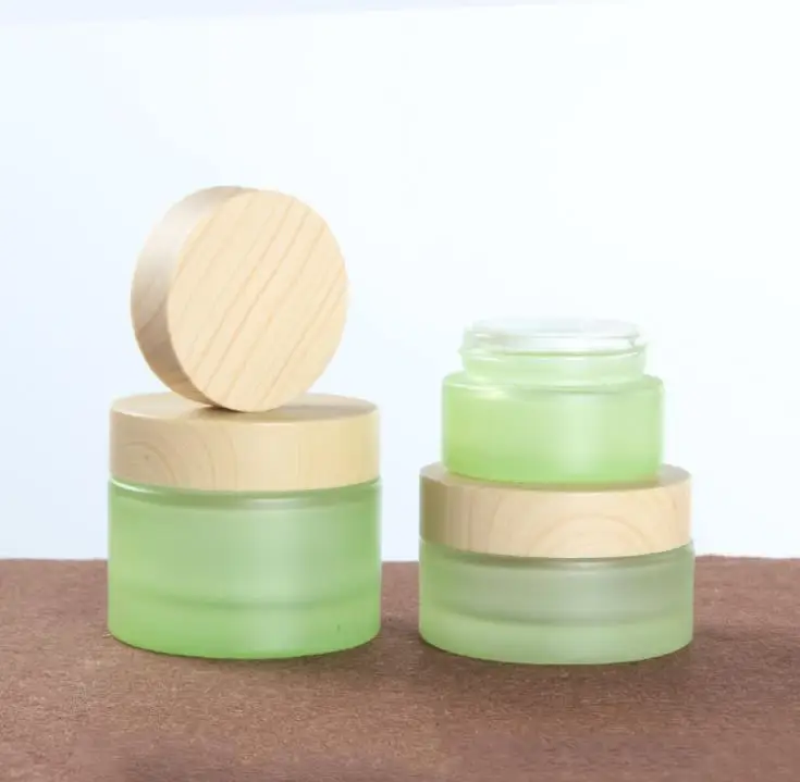 

20g/20ml Green colour Frosted empty cosmetic cream jar bottle cream bottle Wood cap/cosmetics Bottle glass 30g 50g 100pcs SN341