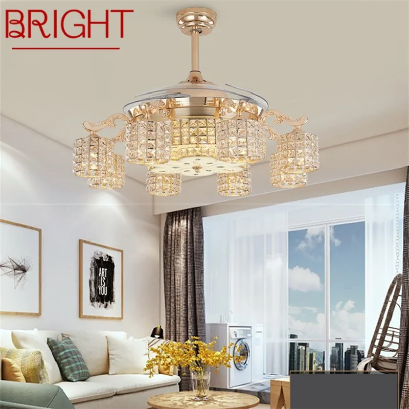 

BRIGHT New Ceiling Fan Light Invisible Crystal With Remote Control Modern Luxury Gold Lamp For Home