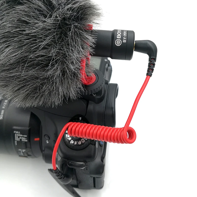 3.5mm TRS to TRS Microphone to Camera Cable Spring Coiled Red Color for RODE SC7 BOYA By VIDEOMIC GO Video Micro-type Mics