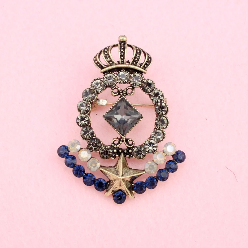 TANGTANG Royal Crown Brooch For Men Women Fashion Rhinestone Lady Traditional Vintage Antique Brooch Pin Jewelry Retro Crystal